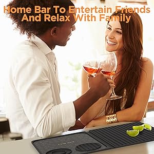 Bar Mat, Bar Accessories, Multifunctional Folding Cocktail Mat with Cutting Board, 18" X 12"(Black) Drying Mats,Bar Mat for Countertop,Bar Decorations for Home, Outdoor Bar Accessories,Travel