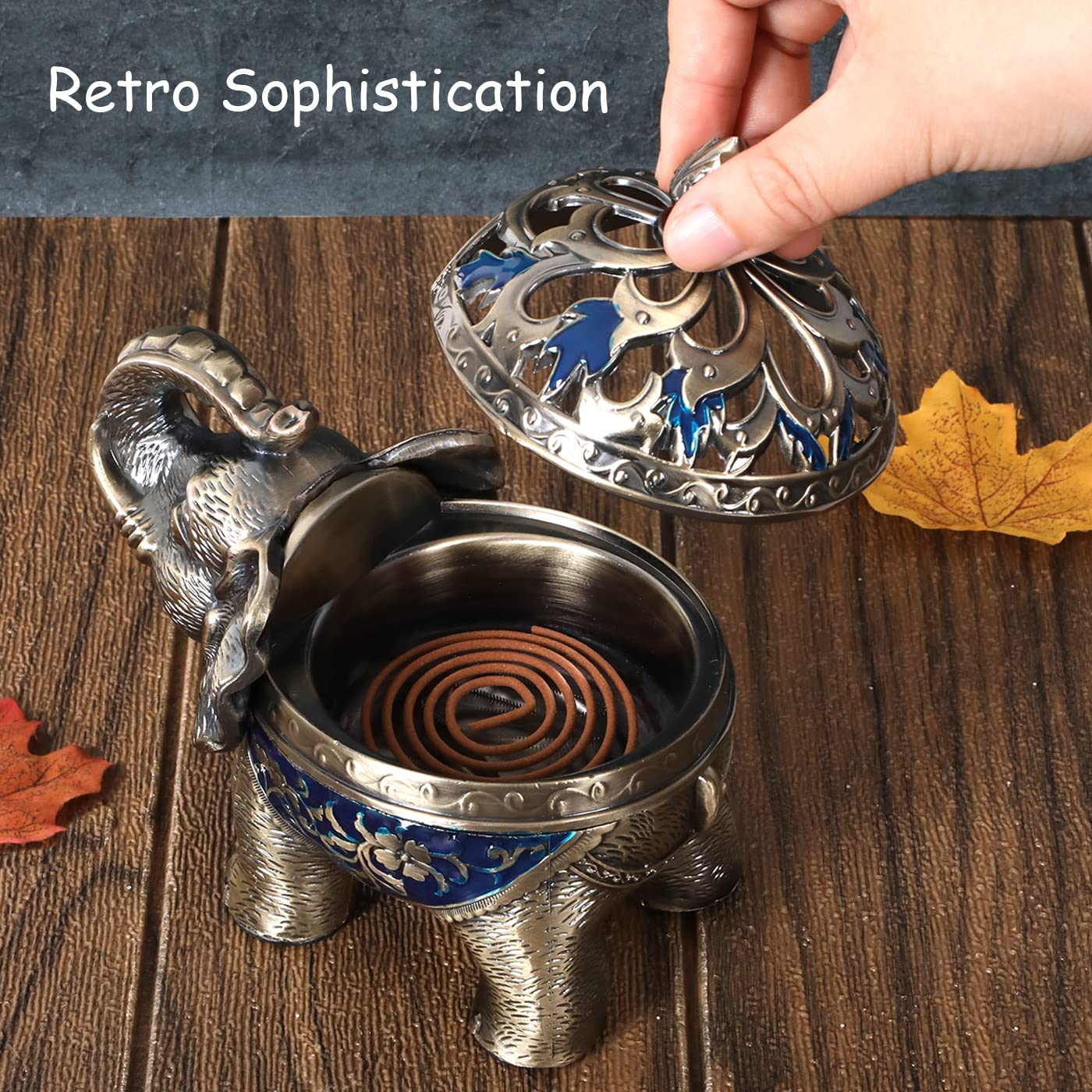 Amazon.com: Gusnilo 復古香架金屬站立大象香爐附蓋青銅大象香薰