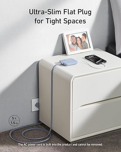 Miniatura 5 de Anker Estación de carga nano (67 W máximo), tira de alimentación 6 en 1 para iPhone 1615, MacBook, con enchufe plano y cable de extensión delgado no