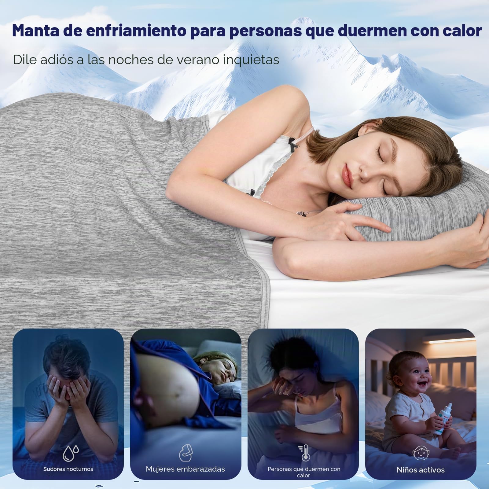 Luxear Manta Refrescante de Verano, ARC-Chill 3,0 Fibra Refrigerante Q-MAX 0,5 Manta Enfriamiento, de Doble Cara Fina Suave Transpirable Sabanas Enfriadoras, Sofa Adultos Bebés, Gris 200 x 220 cm