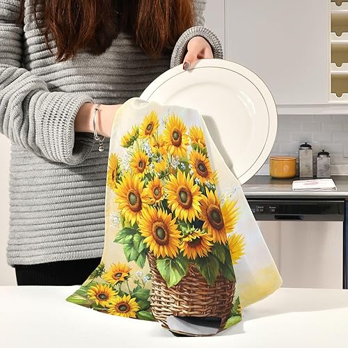 Miniatura 6 de Retro Sunflowers Towel for Drying Dishes, 28x18 Inch Bulk Spring Towels, Set of 4