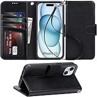 Vista 1 de Arae Funda compatible con iPhone 15 con tarjetero y correa para la muñeca para iPhone 15 de 6.1 pulgadas, color negro