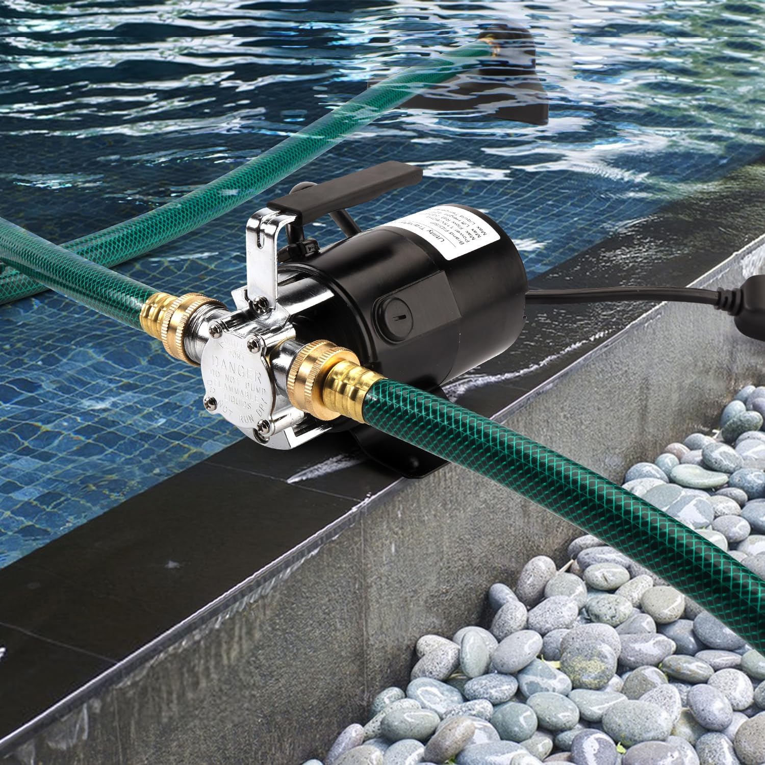 Water Transfer Pump, 115V 1/10HP Electric Utility Pump with On/Off Switch 1 * 6ft Water Hoses Kit for Removing Water from Garden Pools Aquariums Hot Tub Draining 1/8’’ Low Suction