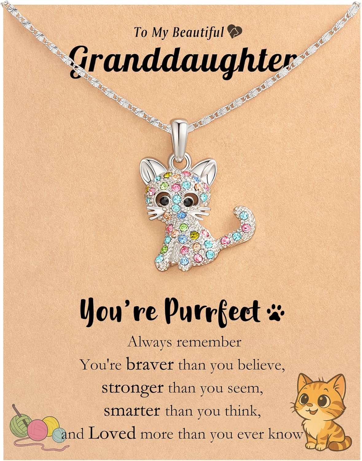 Lanqueen Granddaughter Gifts from Grandma, Granddaughter Cat Necklace, Tween Girls Gifts 8-10-12, Christmas Stocking Stuffers for Teen Girls