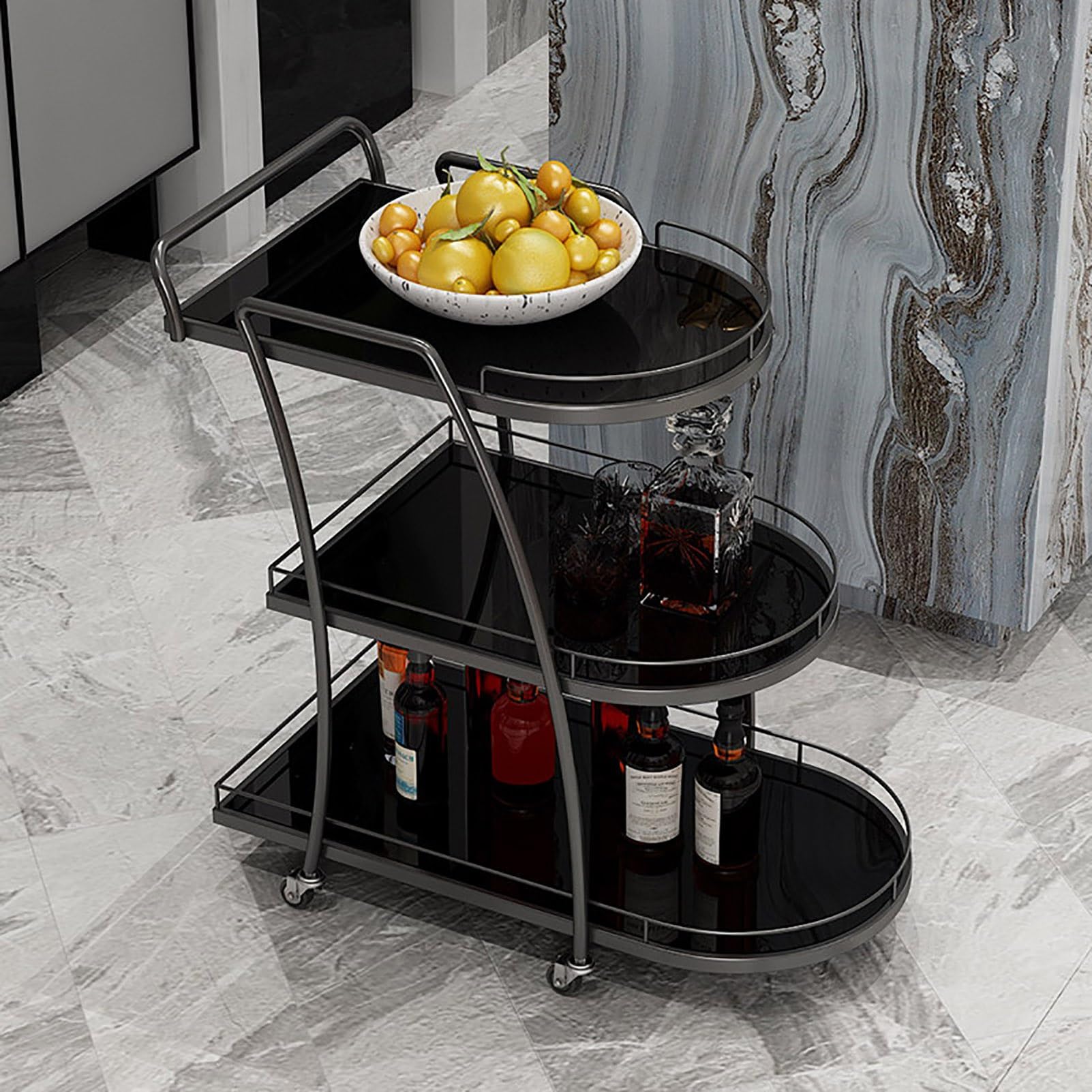 D Chariot de service à 3 niveaux avec dessus pour vin et spiritueux pour cuisine, salle à manger, décoration de bar à domicile