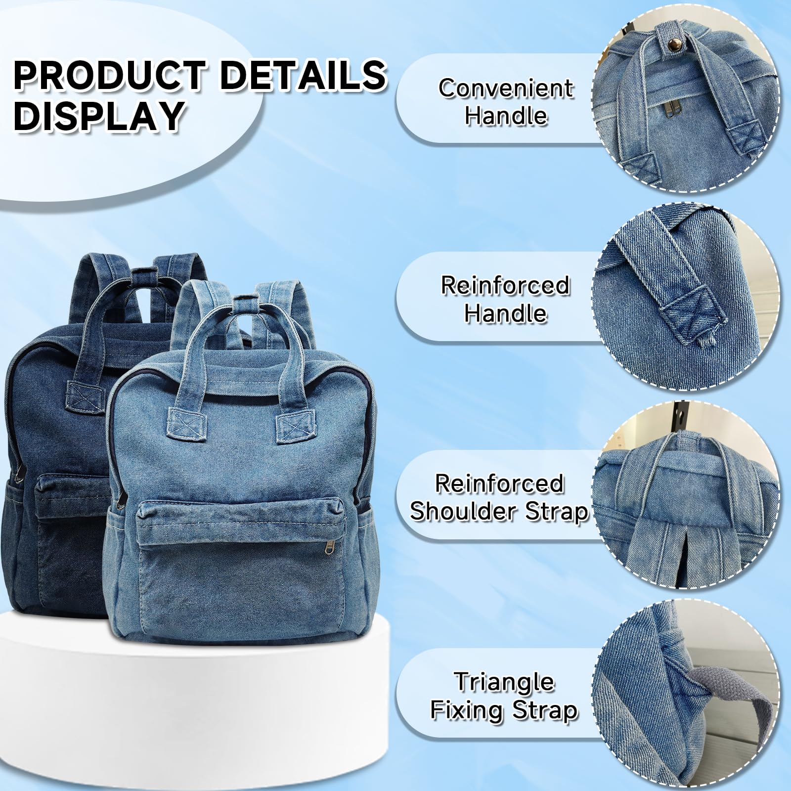 Zaino da donna in denim, zaino da città, zaini, zaini per bambini, per scuola, viaggi, lavoro, donna, ragazza, adolescente, unisex