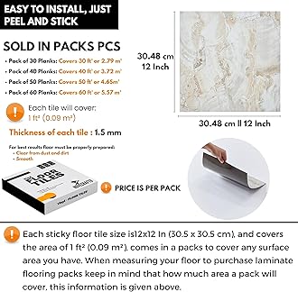 NOVECRAFTO Vinyl Floor Tiles - 30 Pack / 30sqf (2.79 sqm) - 12x12 inch (30.5x30.5cm) - Beige Marble Flow - Peel and Stick - For Kitchen, Living Room and Bathroom