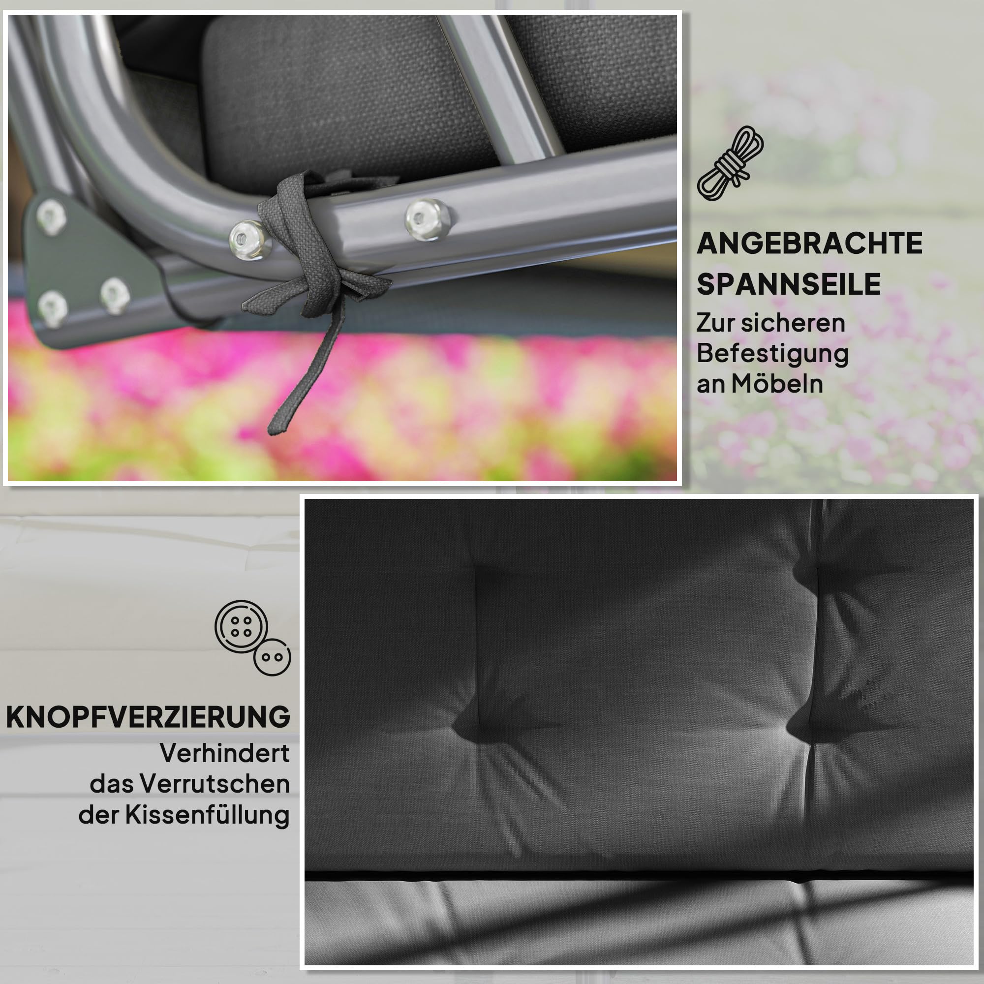 Outsunny Set de coussins pour balançoire hollywoodienne 170 cm Coussin de chaise Coussin de balançoire Coussin d'assise Balançoire de jardin Coussin de dos Coussin latéral Gris foncé