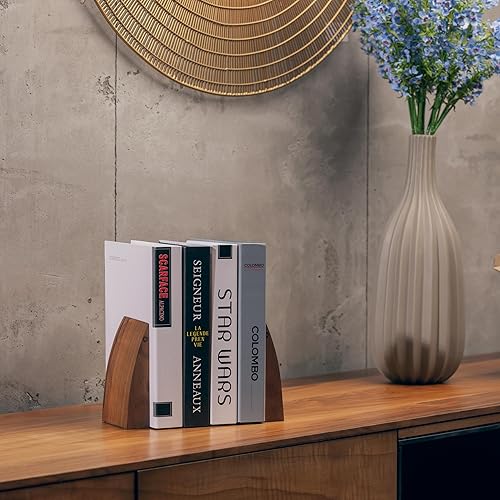 Miniatura 3 de TILISMA Sujetalibros de madera hechos a mano con base de metal, árbol de nogal, soportes resistentes para libros pesados, accesorios decorativos