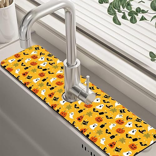 Miniatura 9 de Tapete protector contra salpicaduras para fregadero de cocina floral naranja retro de los años 70, tapete absorbente de secado rápido, tapete de