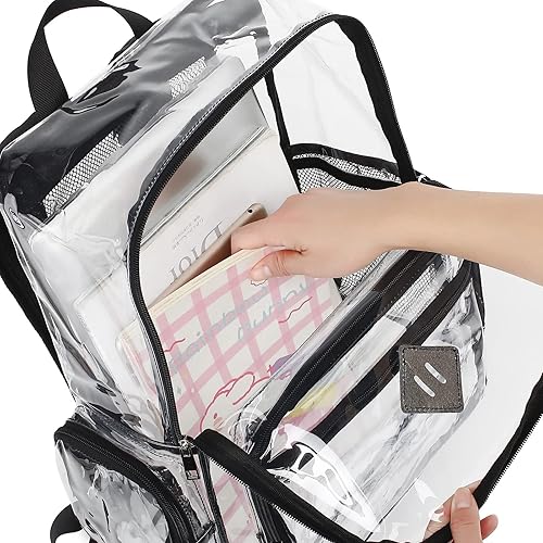 Miniatura 3 de Fuyicat Mochila transparente resistente para niñas, niños, mujeres y hombres, mochila escolar transparente de PVC transparente, Negro -, Classic