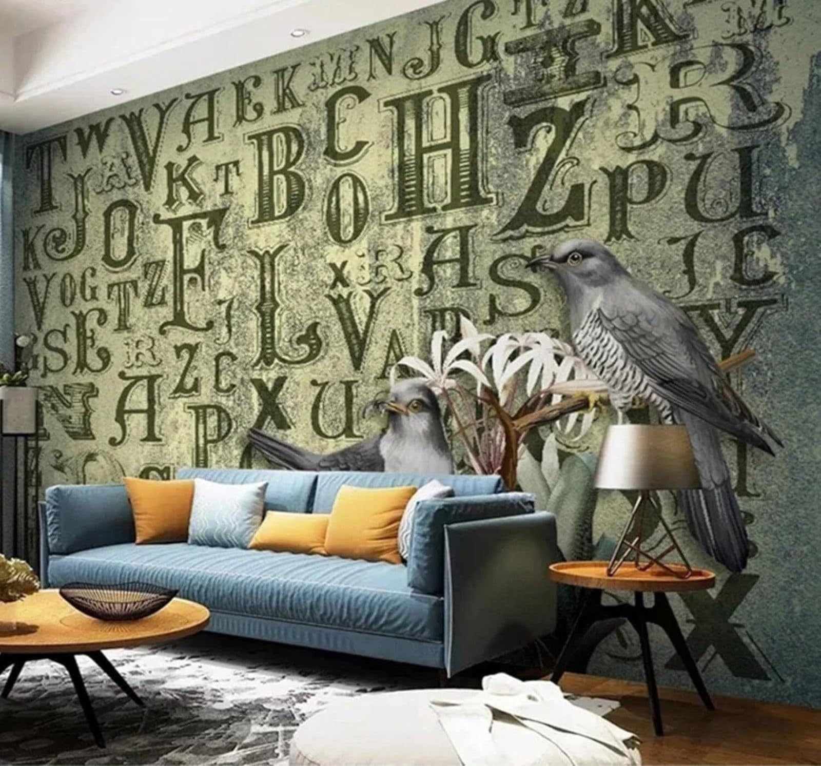 XLMING Retro Letters Birds Bar Restaurant 3D Wallpaper Premium Textured Silk Study Dining Living Room Bedroom Sofa TV Wall Easy Install-250cm×170cm