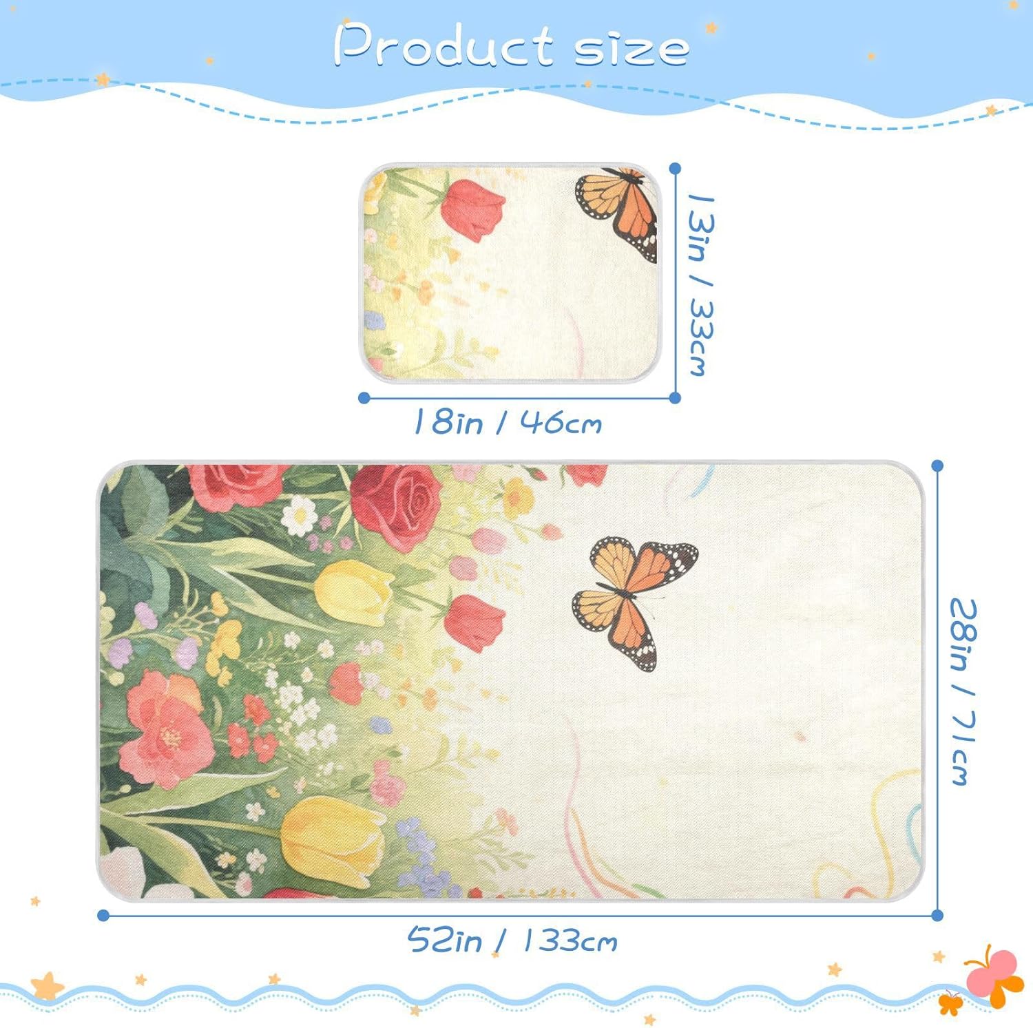 Butterflies Flower Cooling Baby Crib Mattress Protector 28" x 52" Ultra Soft Pads Washable Waterproof for Baby&Toddler