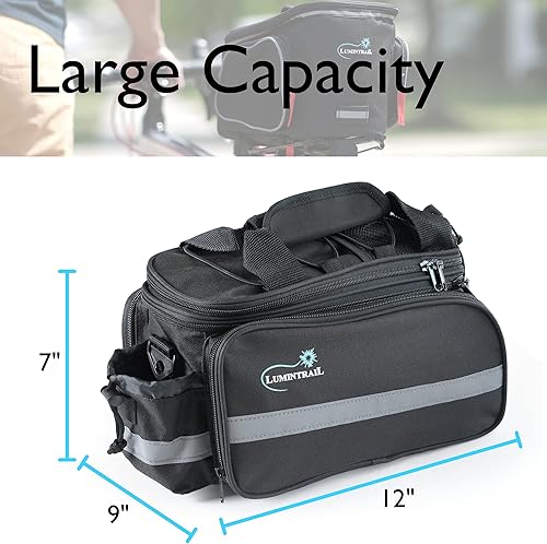 Miniatura 7 de Lumintrail Bolsa para portabicicletas, bolsa extensible para maletero trasero con cubierta impermeable para lluvia de 13 litros