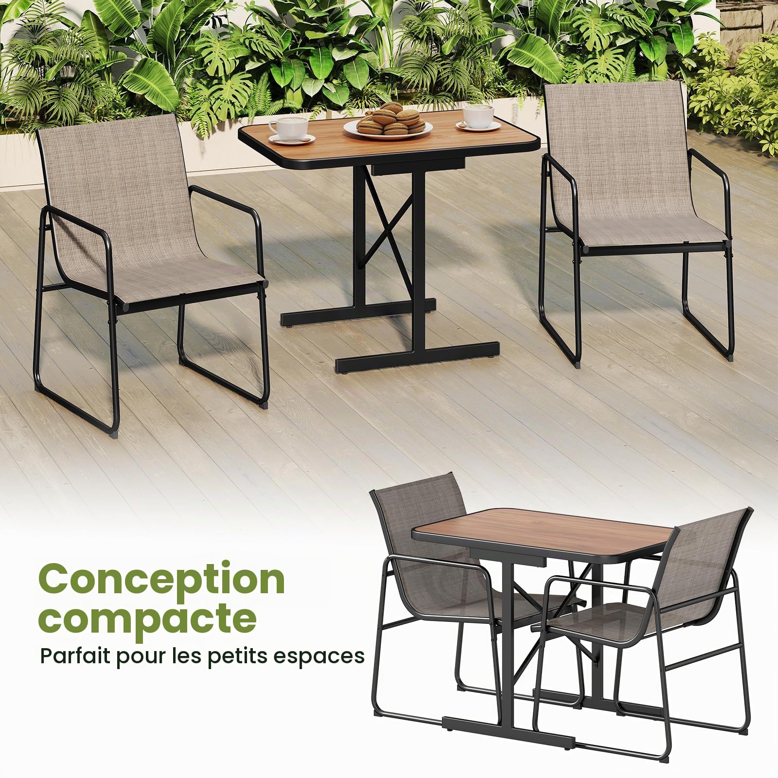 KOMFOTTEU Salon de Jardin, 2 Personnes, 2 Fauteuils & 1 Table à Manger