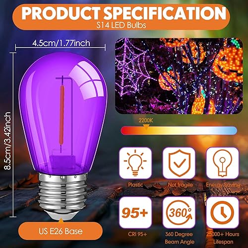 Miniatura 9 de Paquete de 60 bombillas LED de repuesto, S14, inastillables, impermeables, bombillas de repuesto de 1 W, bombillas LED para exteriores, bombillas