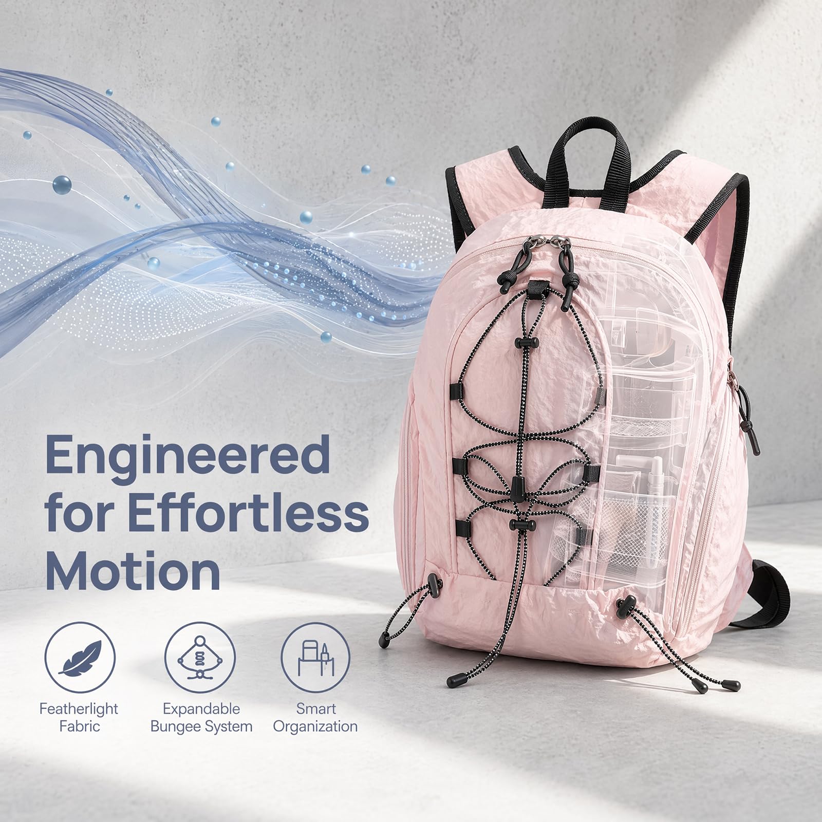 Zaino a cordone in nylon ultra leggero per le donne, sacchetto da viaggio casual da 12 pollici, cinghie curve borsa a spalla di moda di strada alla moda