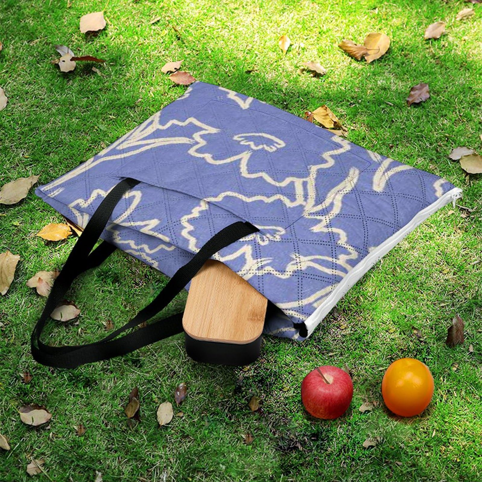 3D Impression Repeat Fleurs Blue Couverture Pique Nique Tapis Pique Nique Nappe Picnic Couverture De Pique-Nique pour Le Voyage, Le Camping, Les Vacances, Etc 200x200cm