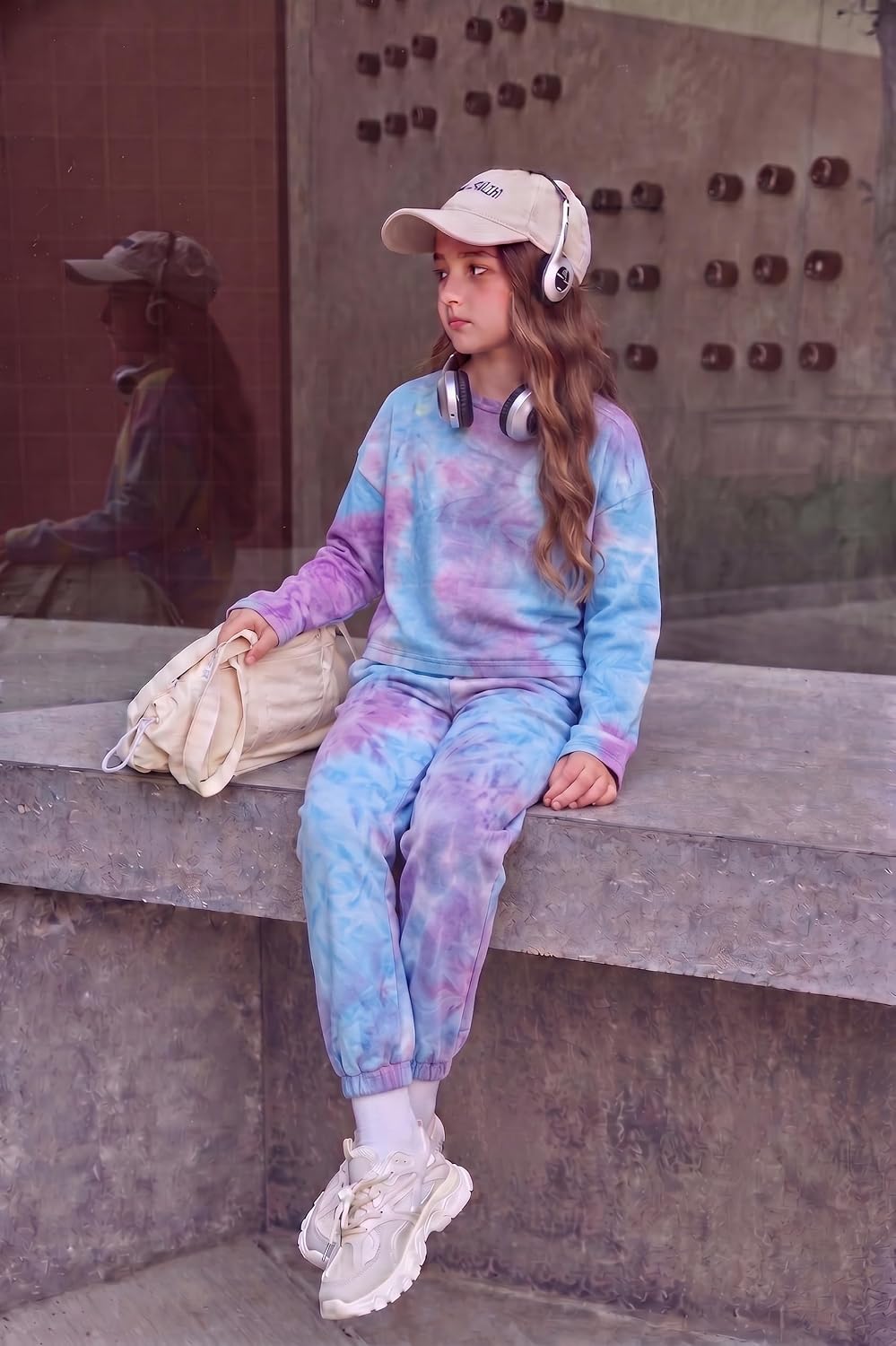 Arshiner Girls 2 Piece Outfits Kids Tie Dye Sweatsuits Set Long Sleeve Shirt and Pants Set Size 5-14 Y