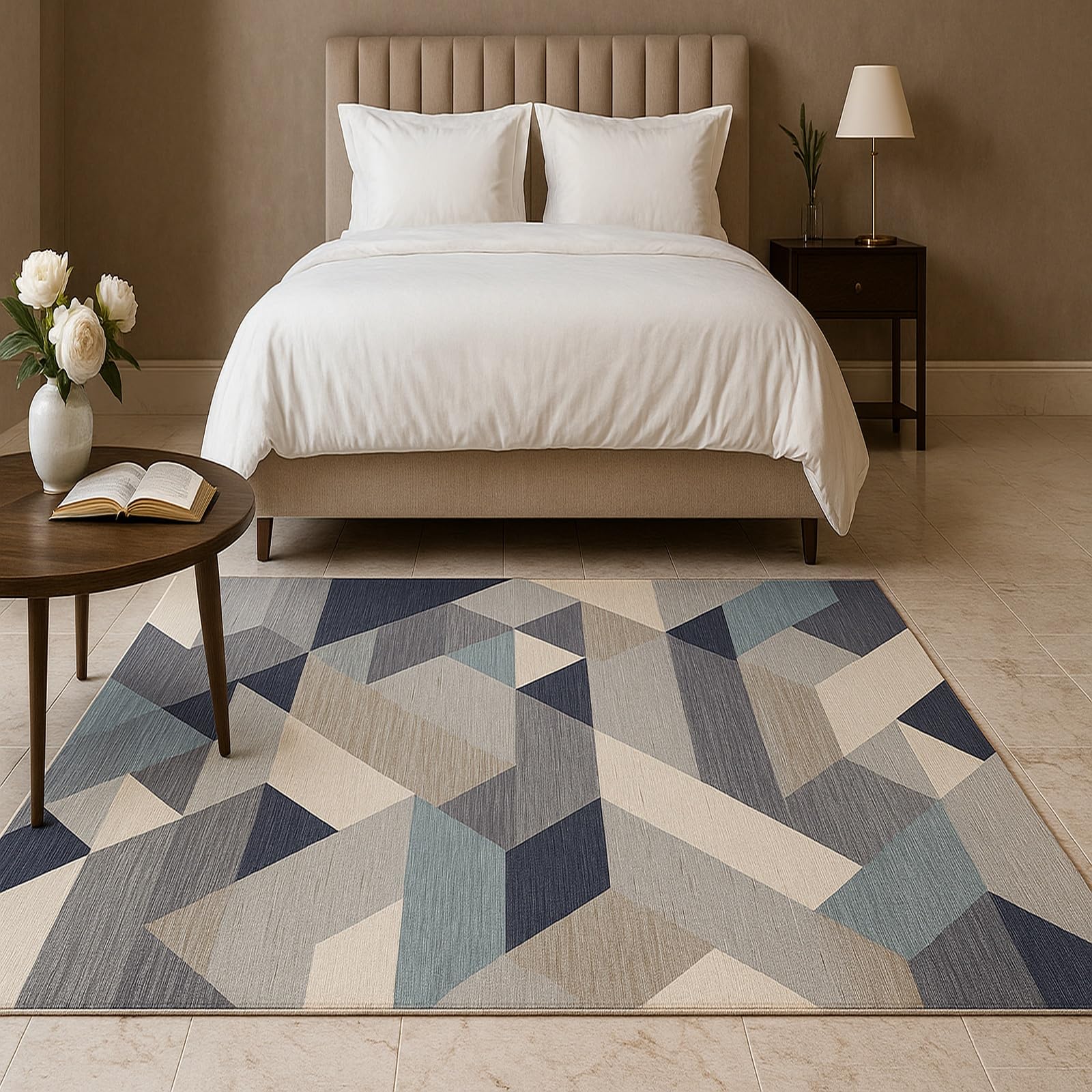 Tapis de décoration moderne marine et gris 110x180 cm pour salon et chambre