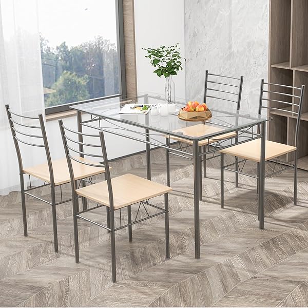 Modern Glass Dining Set with Storage