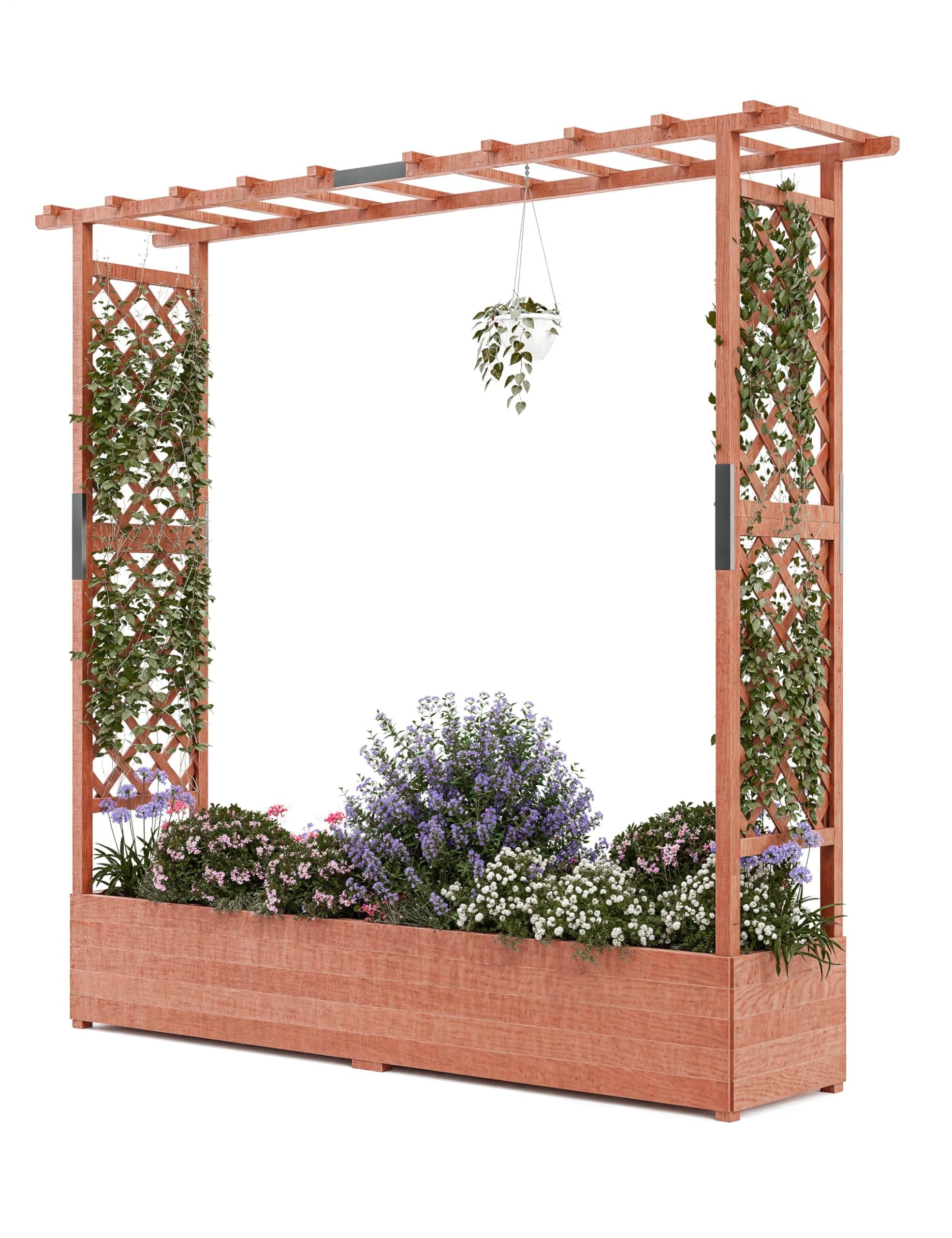 Elevated Wooden Raised Garden Bed with Trellis & Hanging Roof, 72 Inch