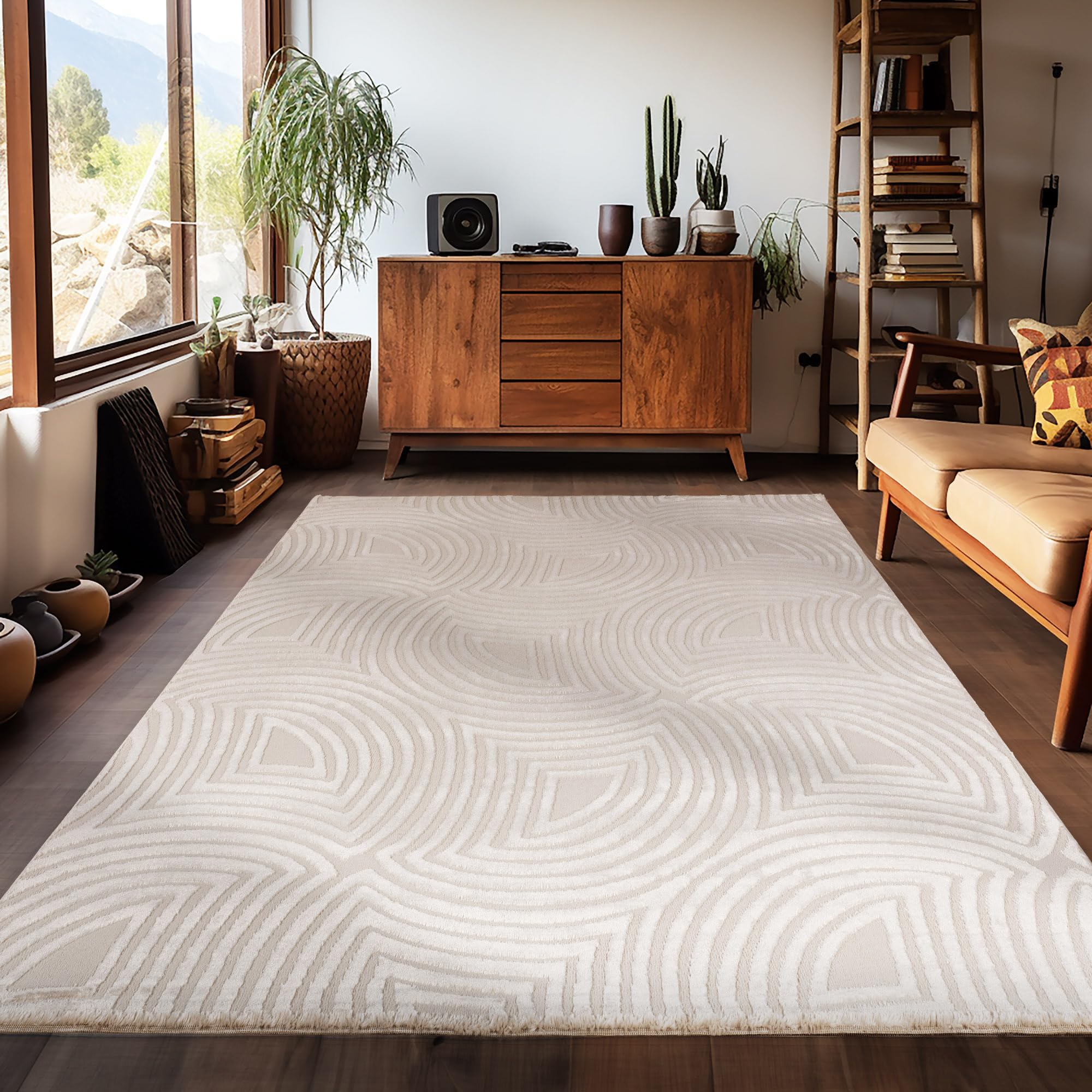 Carpetsale24 Kurzflor Teppich Wohnzimmer Skandinavisch Boho Design Einfarbig mit 3D Effekt Weich Waschbar Pflegeleicht, für Wohnzimmer Schlafzimmer Esszimmer und Küche