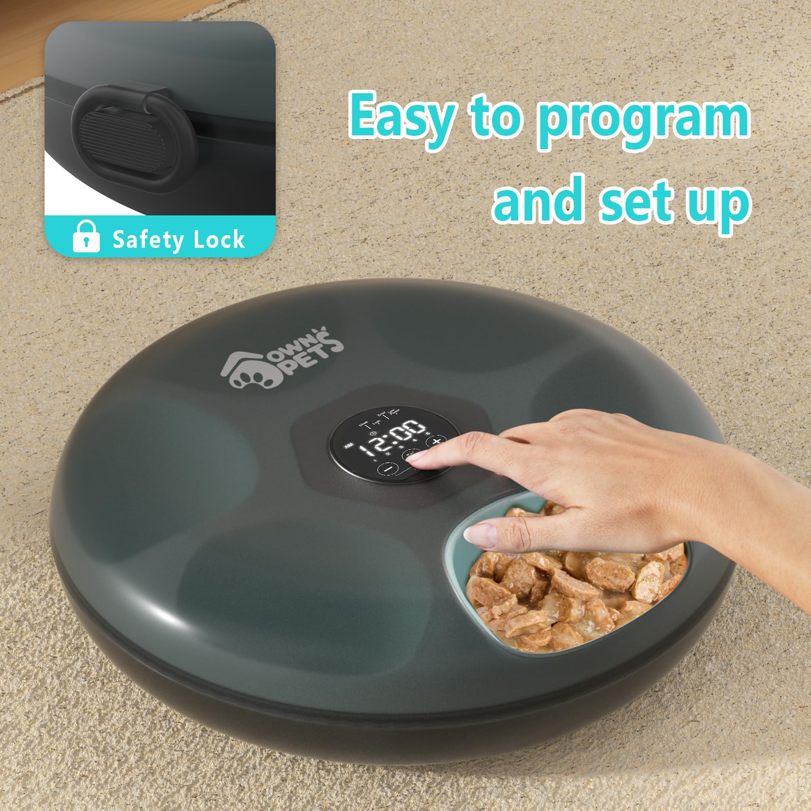 Ownpets Distributeur automatique de nourriture pour chat - 6 repas - Avec 2 blocs réfrigérants - Minuterie programmable - Alimentation automatique pour chats et chiens de petite taille