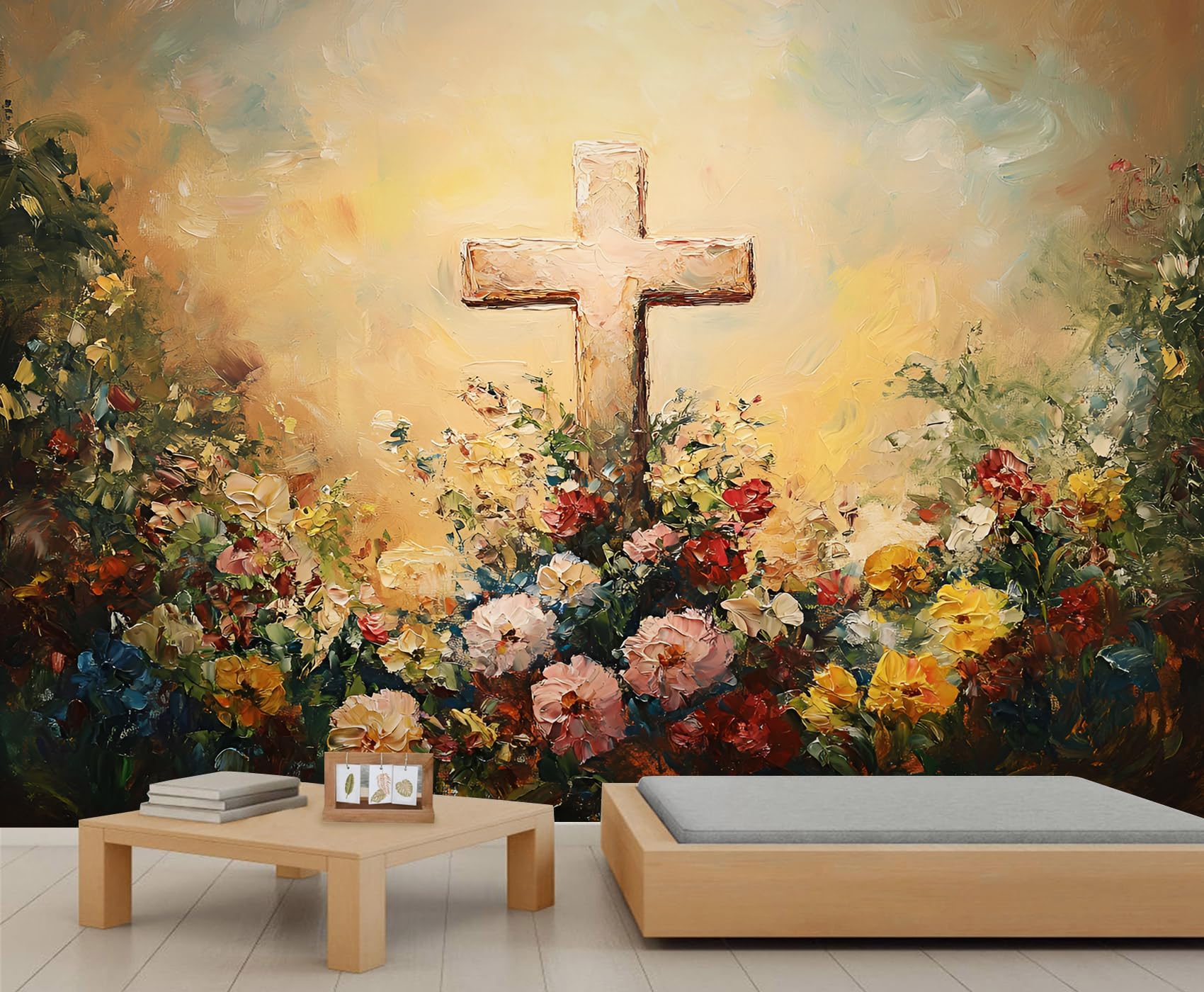 Rustic Mural Flower Oil Painting Wallpaper Sacred Realism Wall Mural Statement Wall Restaurant Diner Large-Scale Art Decor Photo Panoramic Accent (Non-self-Adhesive)