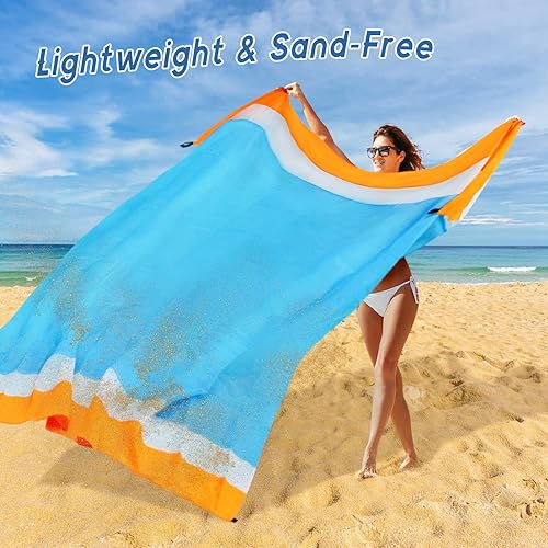 Miniatura 3 de Manta de playa extra grande de 83 x 79 pulgadas para 4-7 adultos, mantas compactas de picnic impermeables, plegables, tapete a prueba de arena,