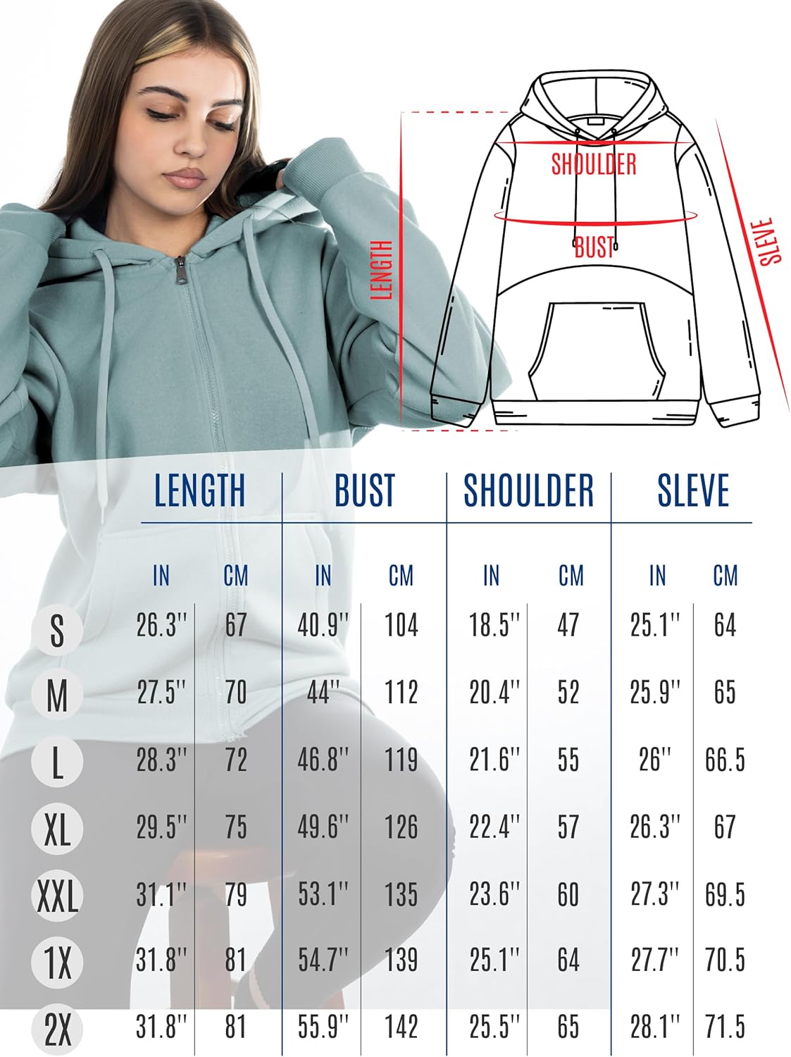 Oversized Zip Up Hoodie for Women, Soft Fleece Cotton Blend, Cozy Full Zip Sweatshirt - Image 8