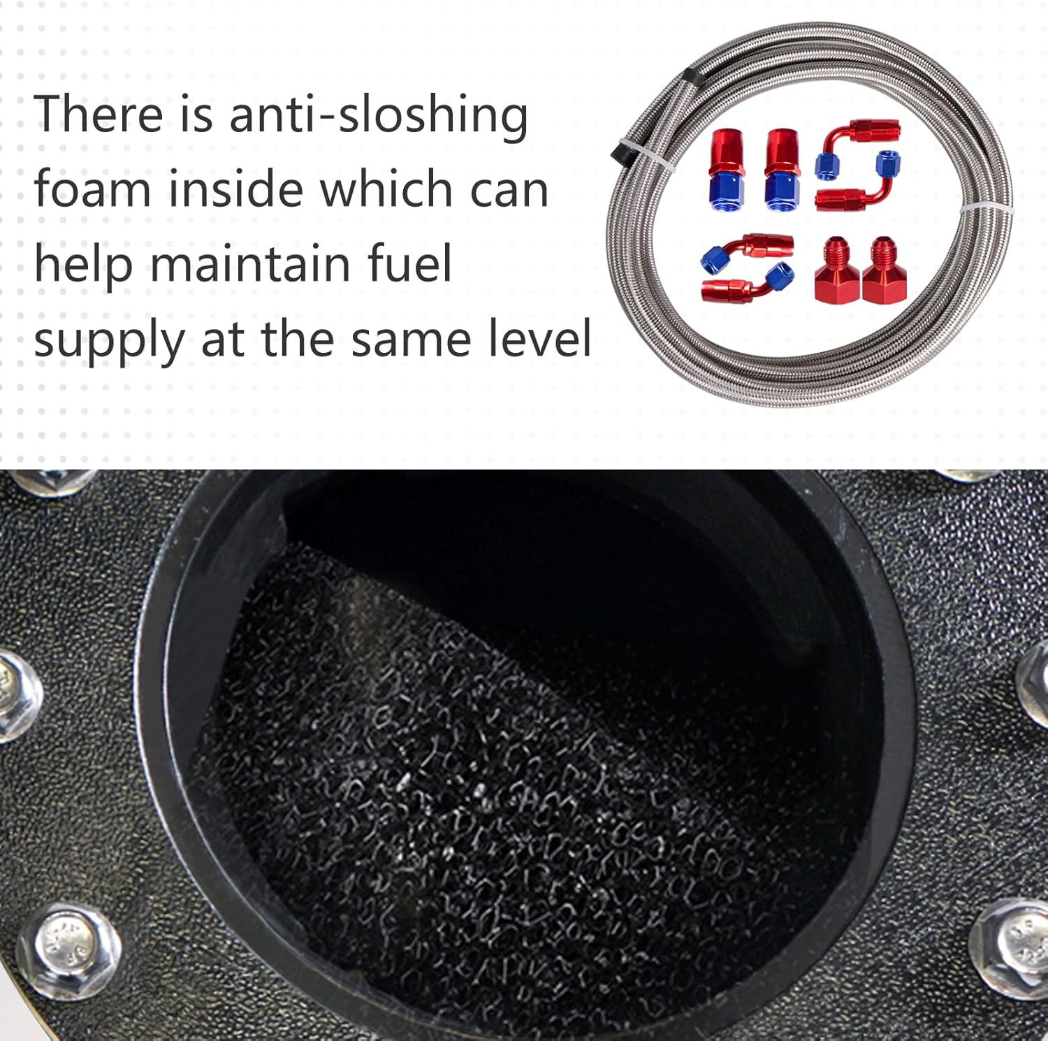 5 Gallon 20L Fuel Cell Polished with Cap/Level Sender/12FT Oil Feed Line Silver