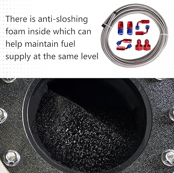 20 Gallon 80L Fuel Cell Polished with Cap/Level Sender/12FT Oil Feed Line Black