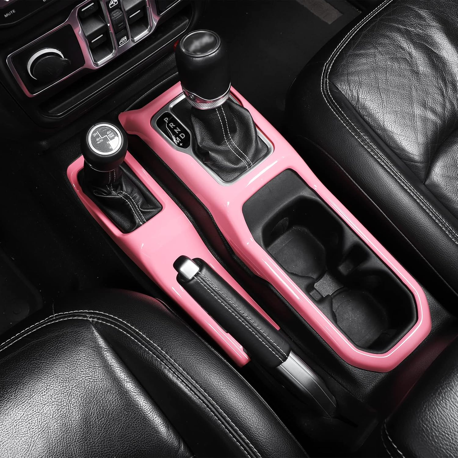 JeCar Pink Center Console Gear Shift Panel & Cup Holder Trim Panel Cover for 2018-2024 2025+ Jeep Wrangler JL JLU Gladiator JT