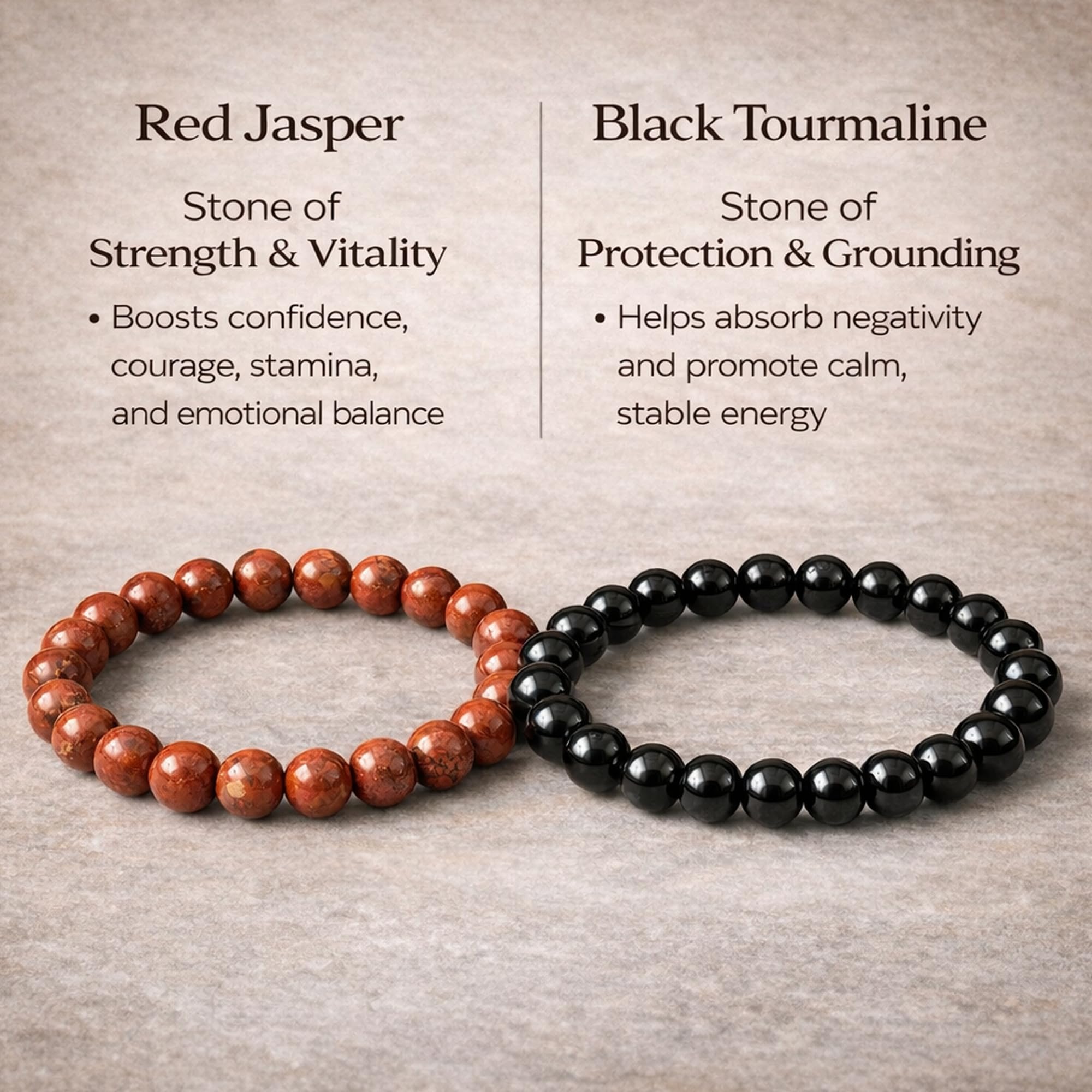Serein Red Jasper with Black Tourmaline Bracelet Combo Reiki Crystal Healing Bracelet 8 mm Natural Stone Stretch Bracelets Help To Protect Against Negative Energy, Strength, Grounding & Protection 1