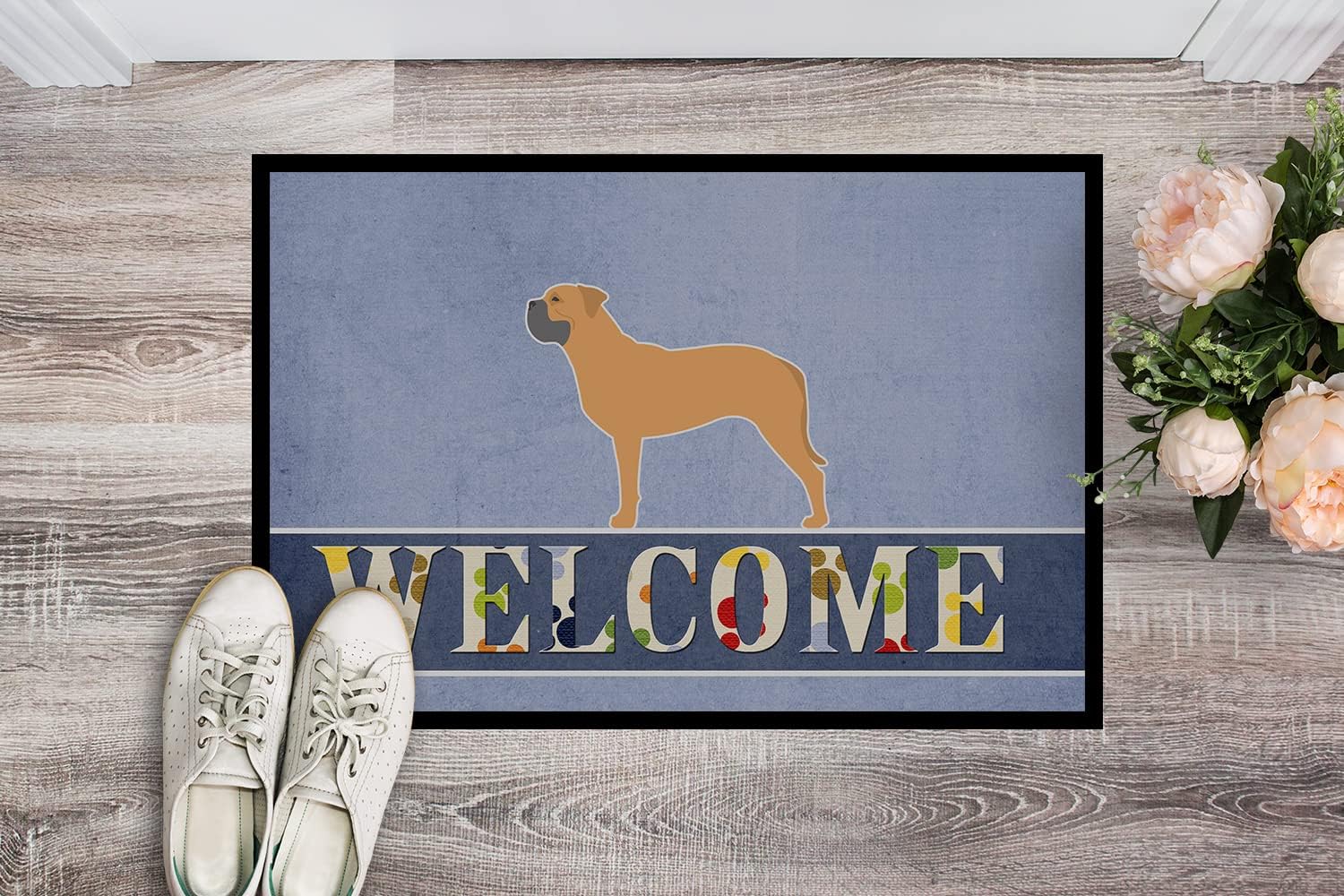 Caroline's Treasures BB5575MAT Bullmastiff Welcome Doormat 18x27 Front Door Mat Indoor Outdoor Rugs for Entryway, Non Slip Washable Low Pile, 18H X 27W