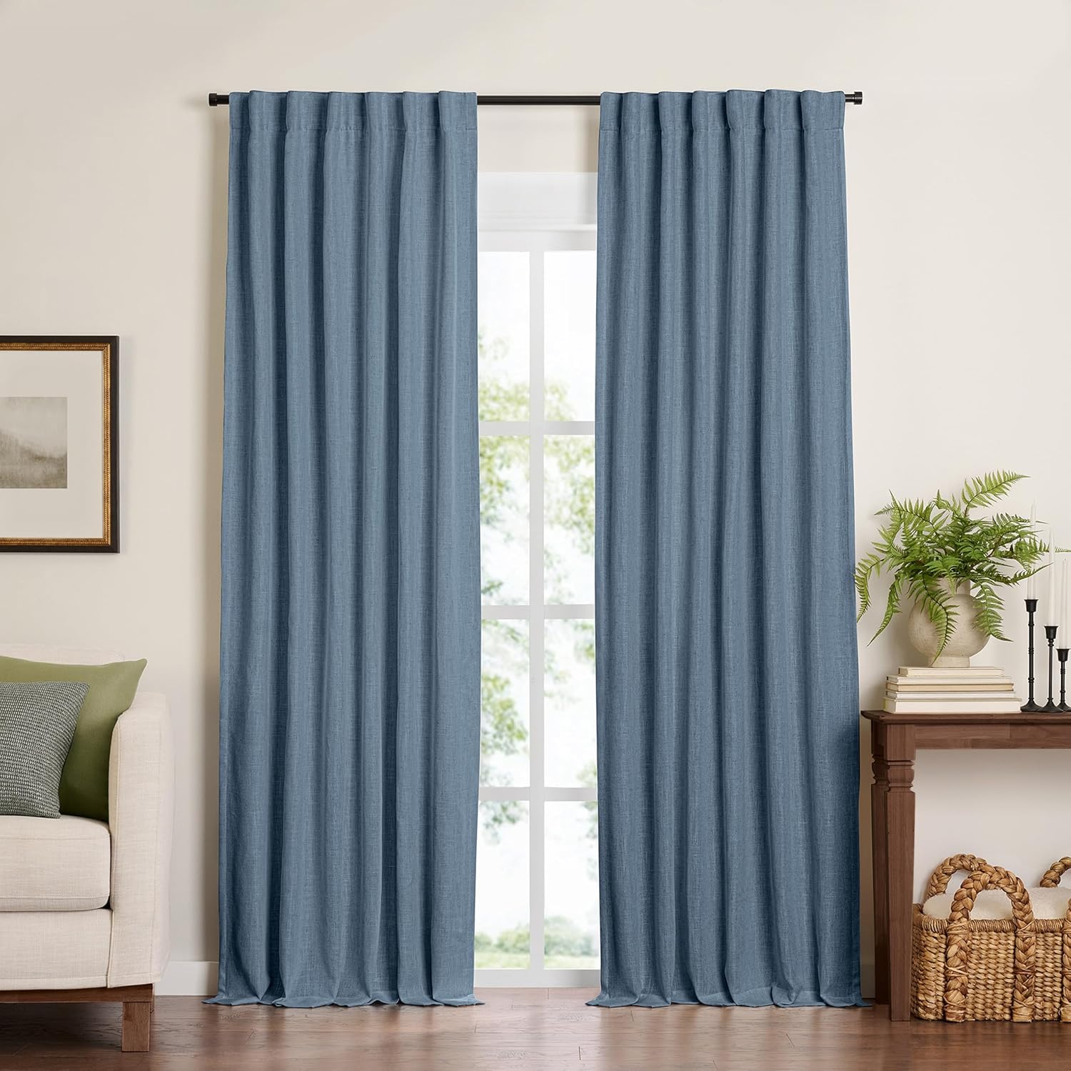 Elrene Home Fashions Harrow Solid Texture Blackout Single Window Curtain Panel, 52"x95", Blue