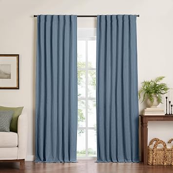 Elrene Home Fashions Harrow Solid Texture Blackout Single Window Curtain Panel, 52"x95", Blue