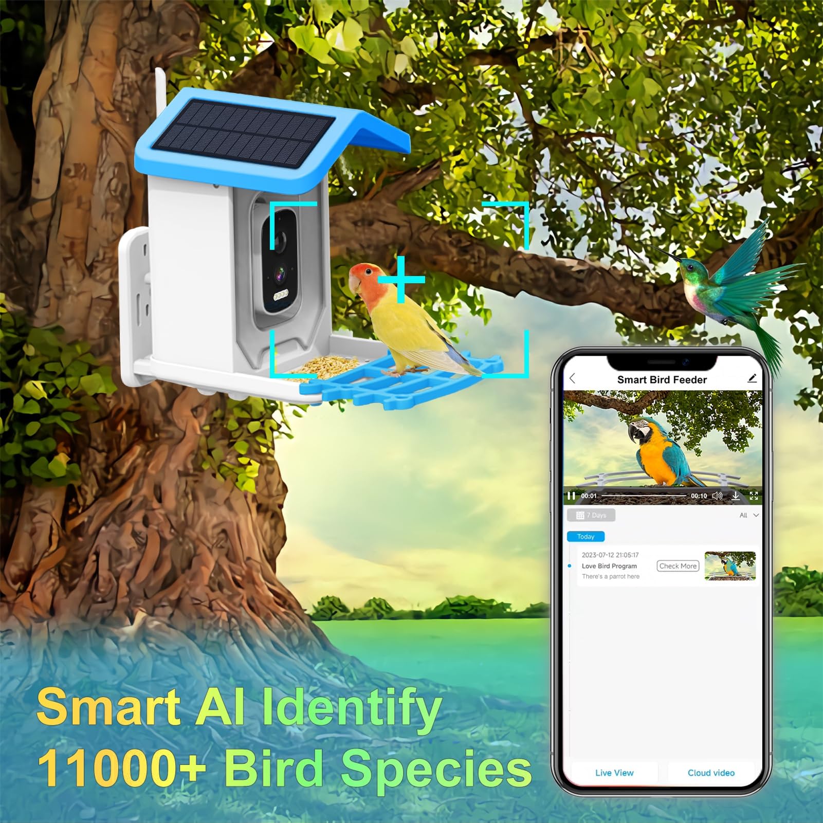 Comedero inteligente para pájaros con cámara, alimentador automático de colibríes con energía solar, comedero inalámbrico para pájaros al aire libre, regalo para amantes de las aves,