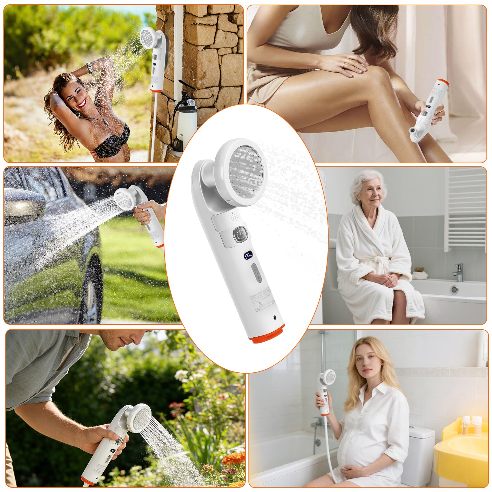 Douche portable de camping - Réservoir d'eau de 2,5 l avec deux buses - Douche de bidet électrique - Jet d'eau réglable USB-C - Rechargeable - Idéal pour les personnes âgées, les femmes enceintes et