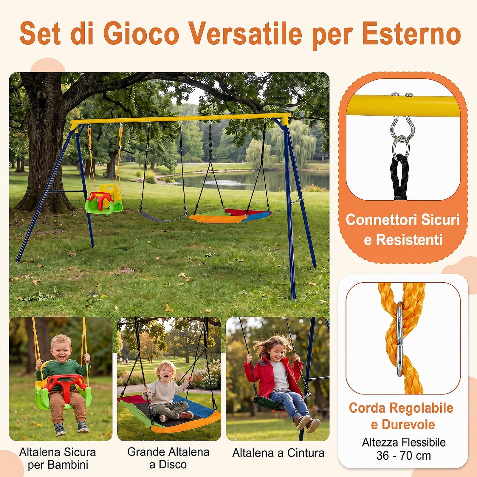 RELAX4LIFE Set di Altalene per Bambini da Giardino, 346 x 182 x 186 cm