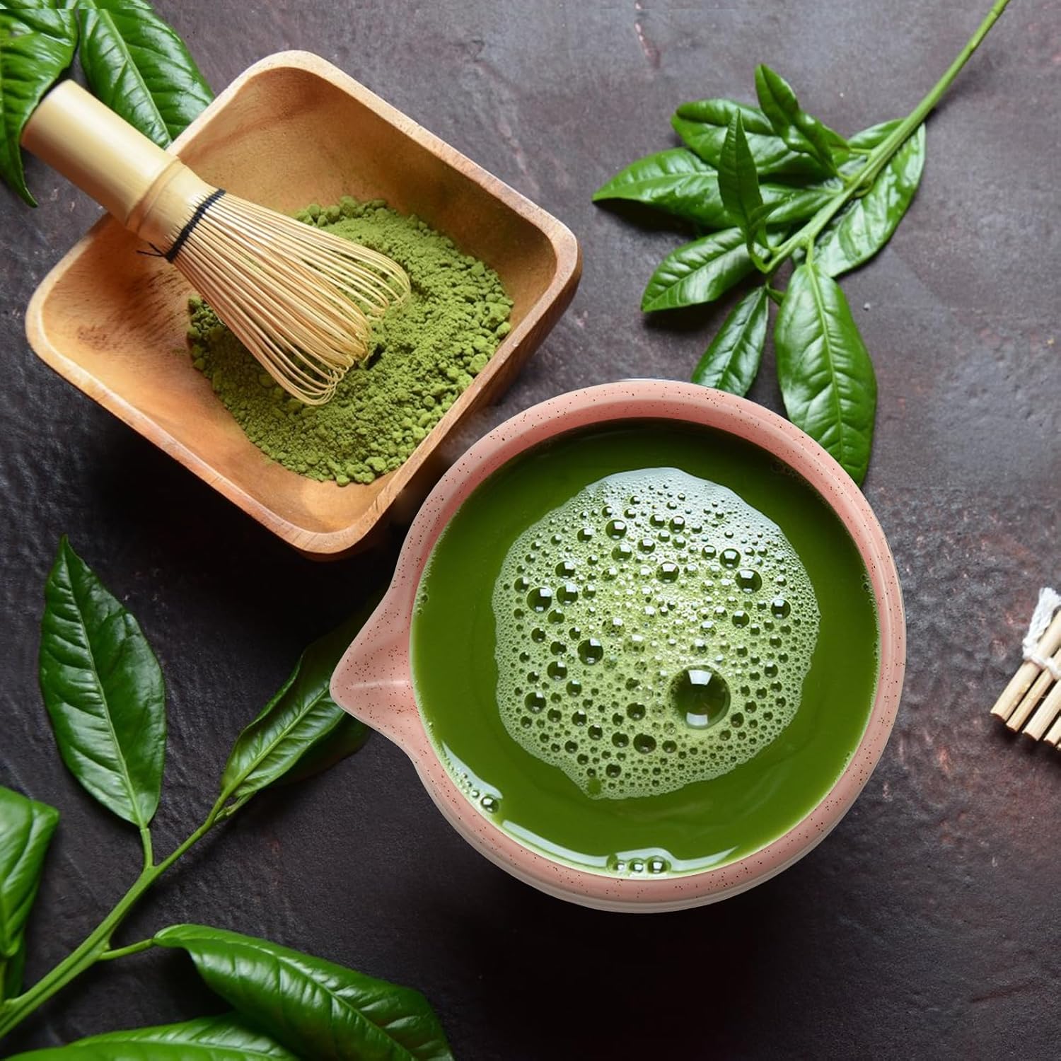 Matcha Whisk Set Includes Bowl, Easy to Clean Exquisite Matcha Bowl Whisk Holder Kit Sturdy Japanese Tea Complete Kit for Present(Spraying powder)