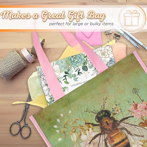 Miniatura 7 de Christian Art Gifts Floral Bumble Bee - Bolsa de compras multicolor reutilizable para mujeres Faith - Romans 51, fácil de sostener, lindo, duradero,