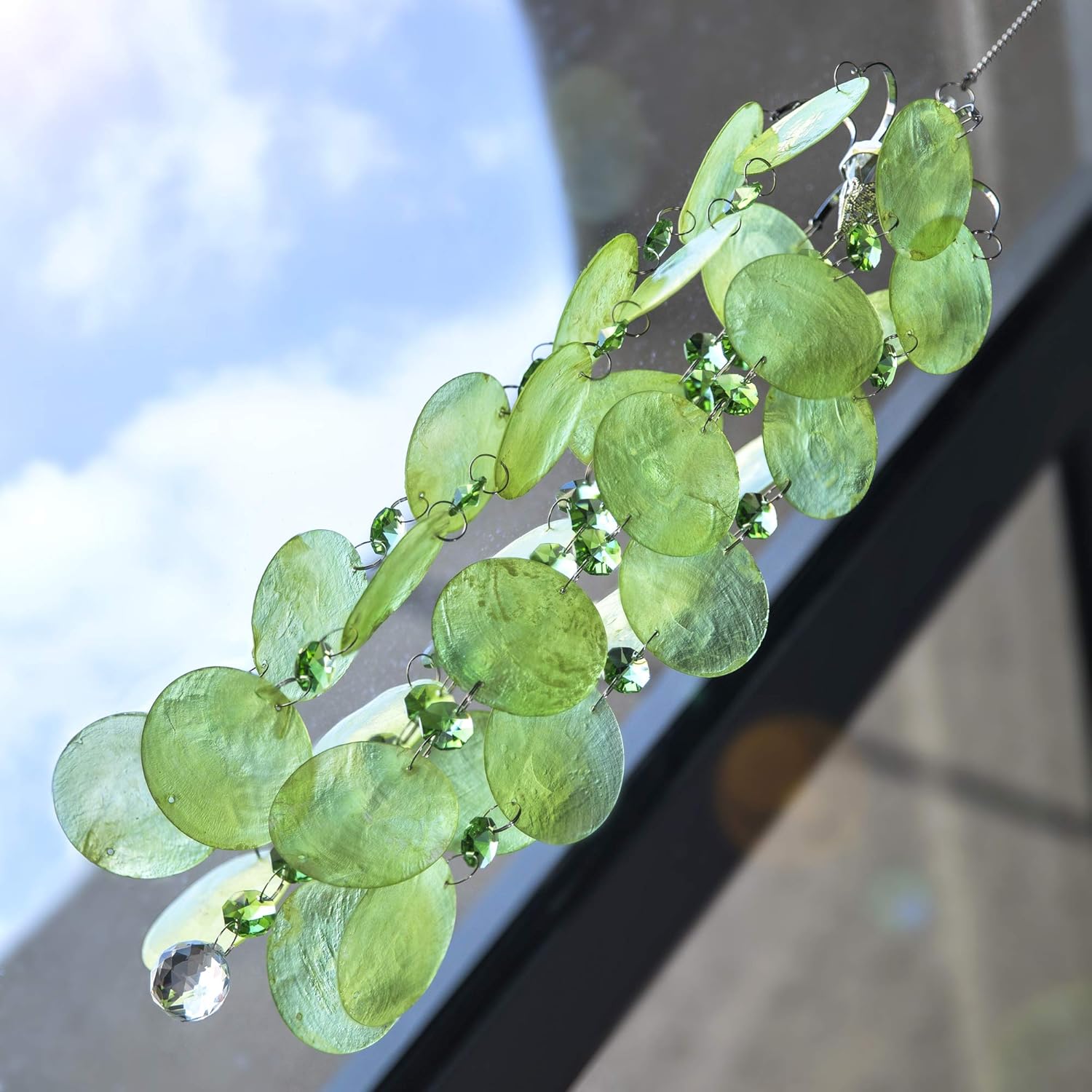 Capiz Shell Wind Chime Home Decoration,Hanging Glass Suncatcher for Garden Yard,Handemade Gift for Housewarming - Image 8