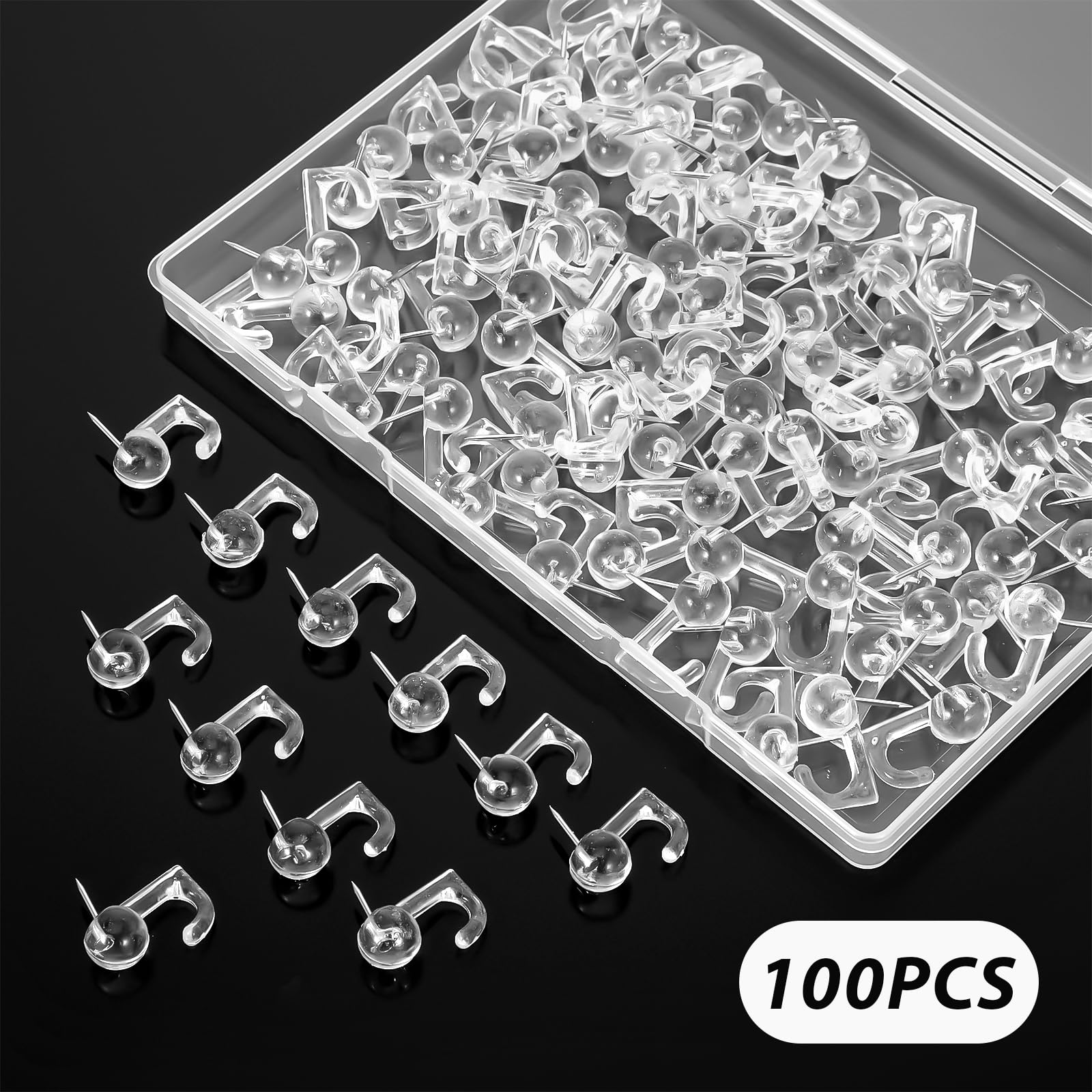 100 sztuk mocnych pinezek, Ymapinc z tworzywa sztucznego, przezroczyste pinezki z haczykiem, przejrzyste pinezki z haczykiem, igły do tablicy guzikowej, do karty, kalendarza, biura, szkoły, dekoracji