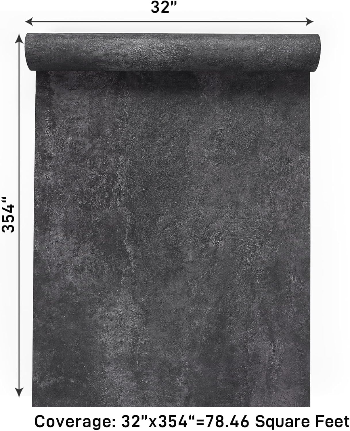 VaryPaper 32''x354'' Large Size Black Grey Concrete Wallpaper Peel and Stick Industrial Cement Wallpaper for Bedroom Walls Removable Self Adhesive Waterproof Concrete Contact Paper for Countertops