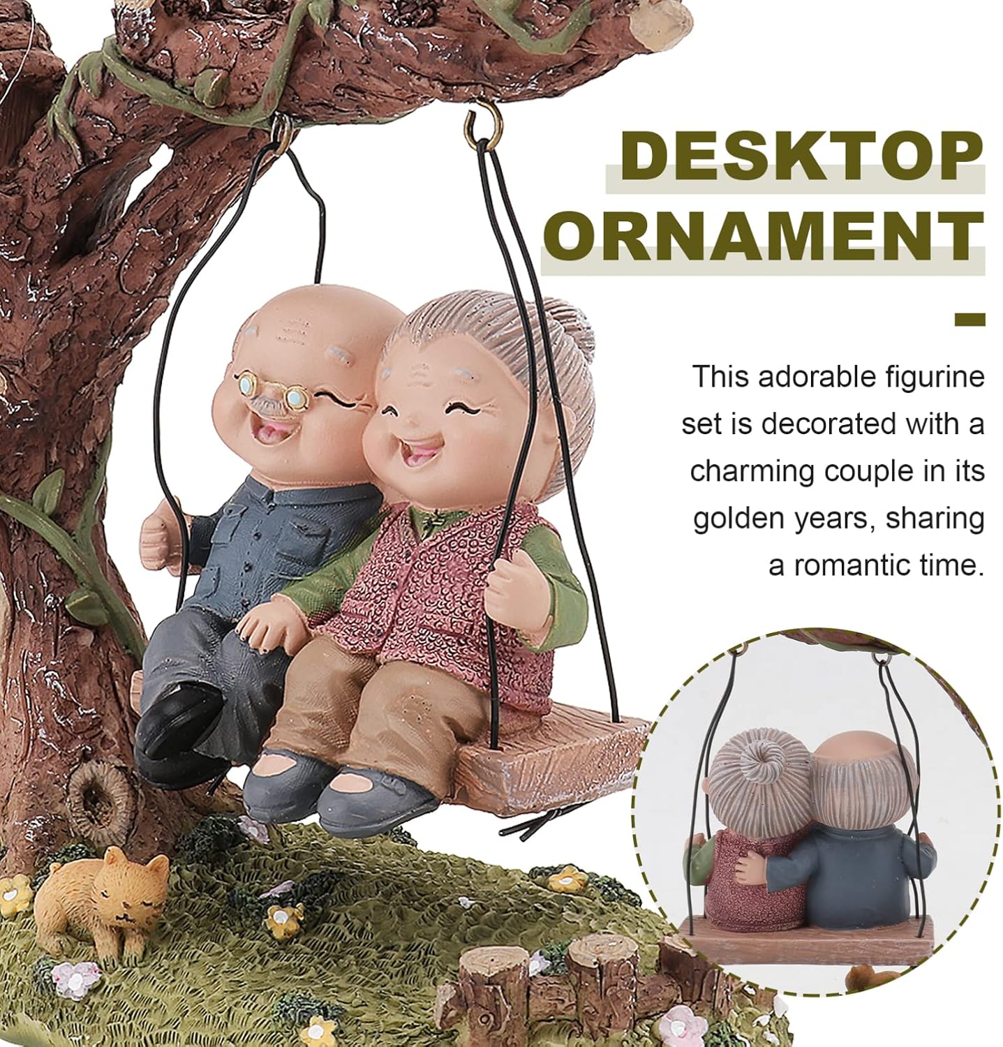 Elderly Couple Figurines Swing Resin Craft Desktop Adornment for Tabletop, Desk, Shelf, and Bedroom Decor