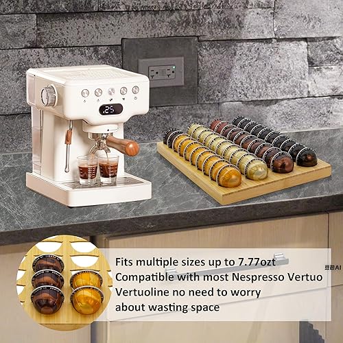 Miniatura 7 de MinBoo Bandeja de bambú para guardar cápsulas de café, organizador de cajón con capacidad para 40 cápsulas, compatible con cápsulas de café,