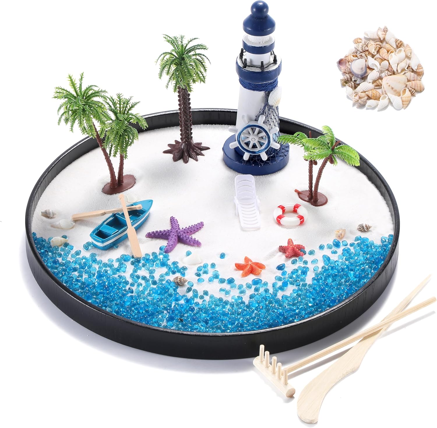 Cularve Zen Garden for Desk, Holiday Island Theme Sand Box Kit, Garden Meditation, Stress Relief Gifts, Home Office Desk Decoration.