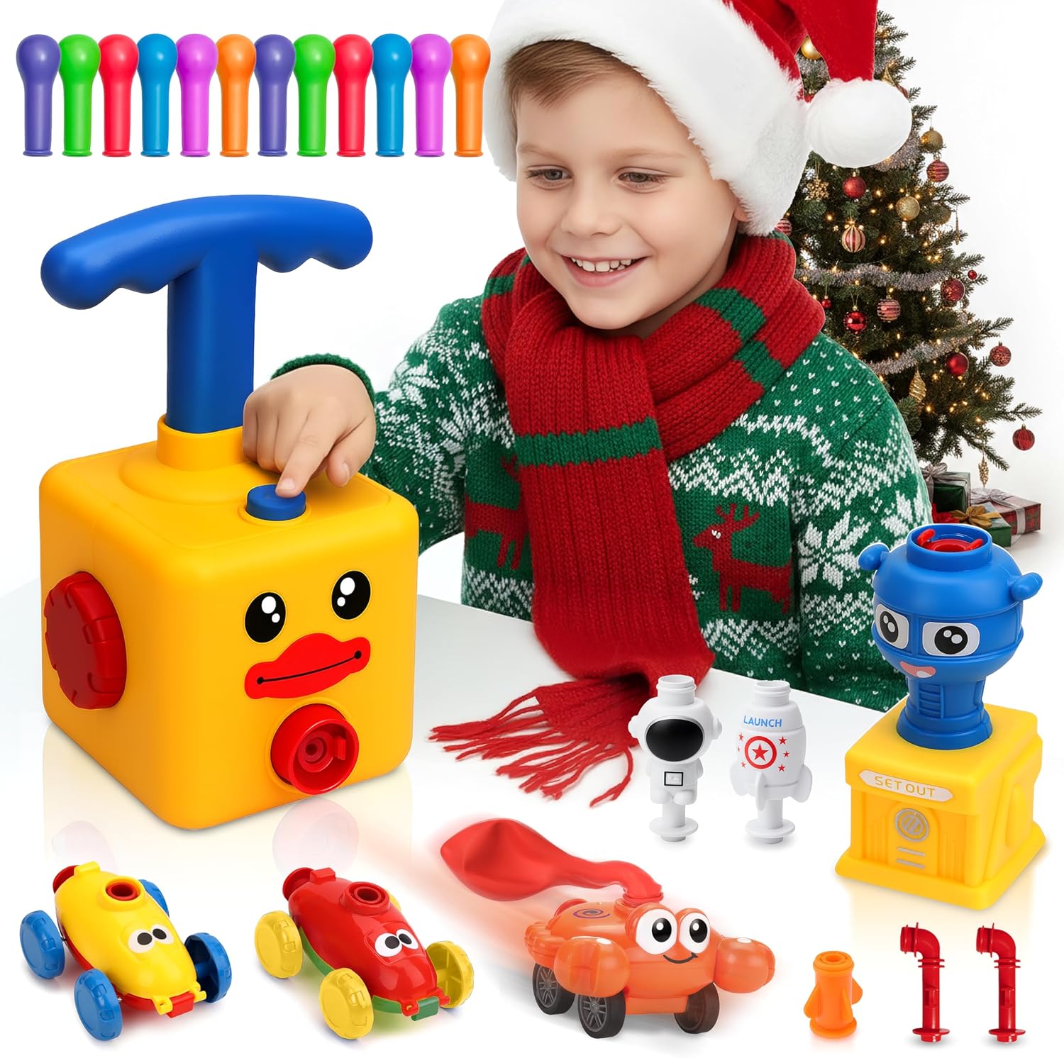 Balloon Car Toy Pump Set for Kids – Ideal Holiday Gift Toy Power Launcher, Balloon Launcher Toys for Kids (Yellow Duck)